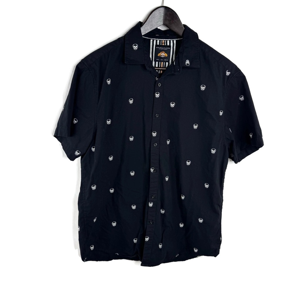 Denim & Flower Black Shirt with Skull Pattern Perfect for Halloween